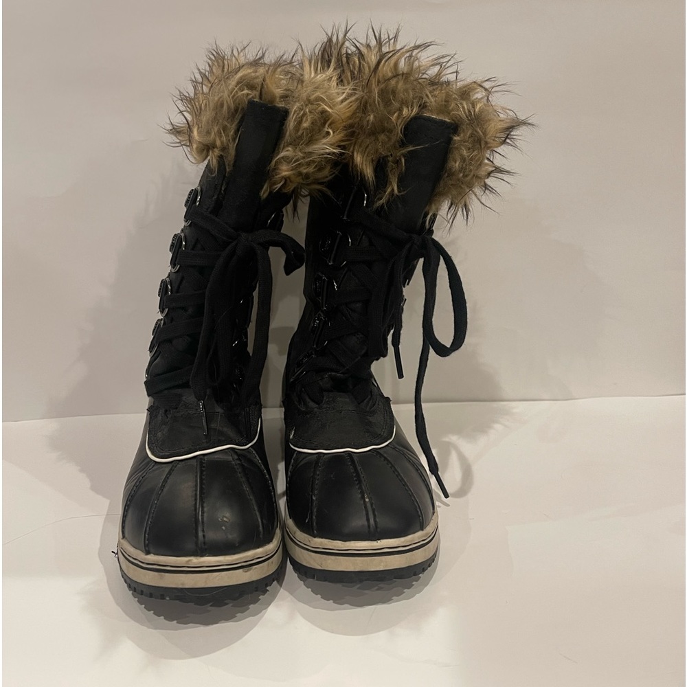 Winter Snow Boots Black w/ Tan/black fur